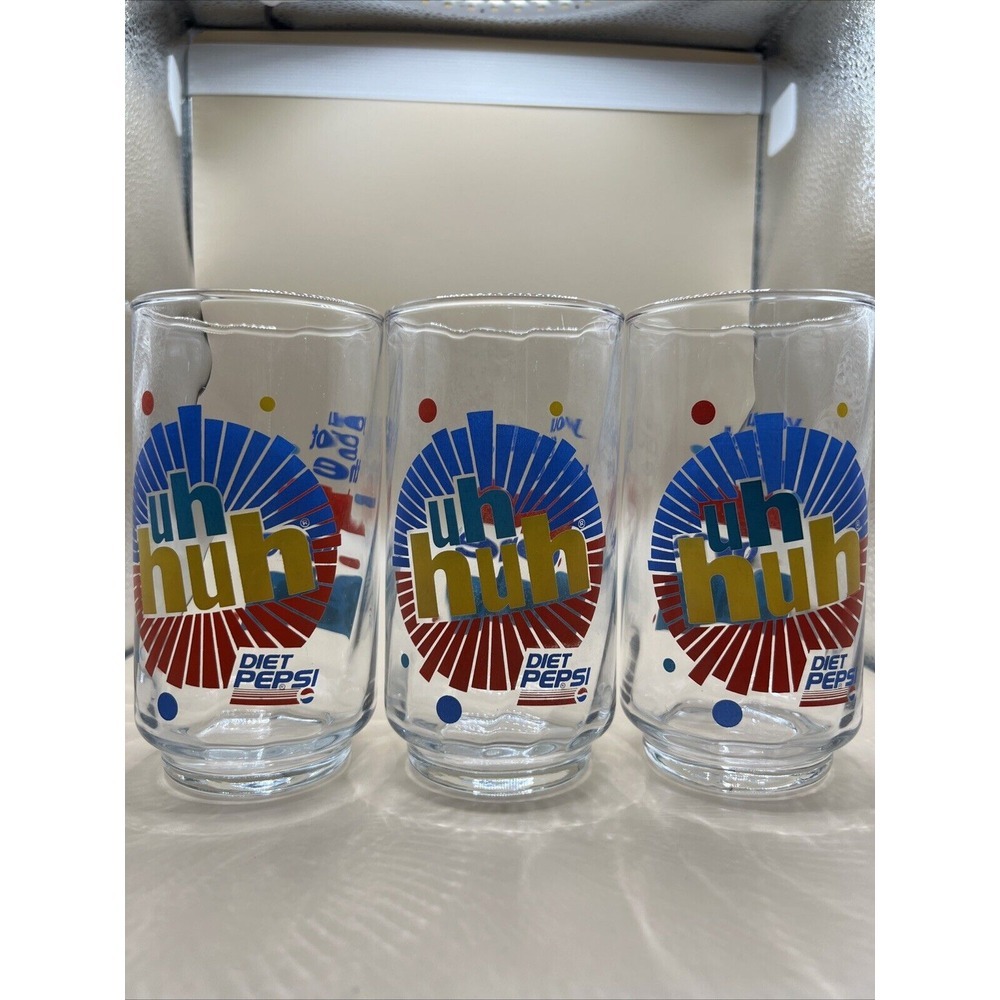 VTG Libbey‎ Diet Pepsi Glasses Set of  3 Ray Charles Drink Cups 90s Retro PROP